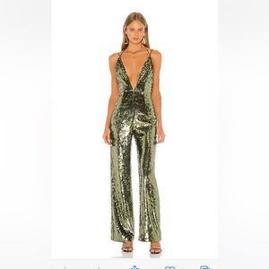 Camila Coelho Callie Sequined Jumpsuit Olive